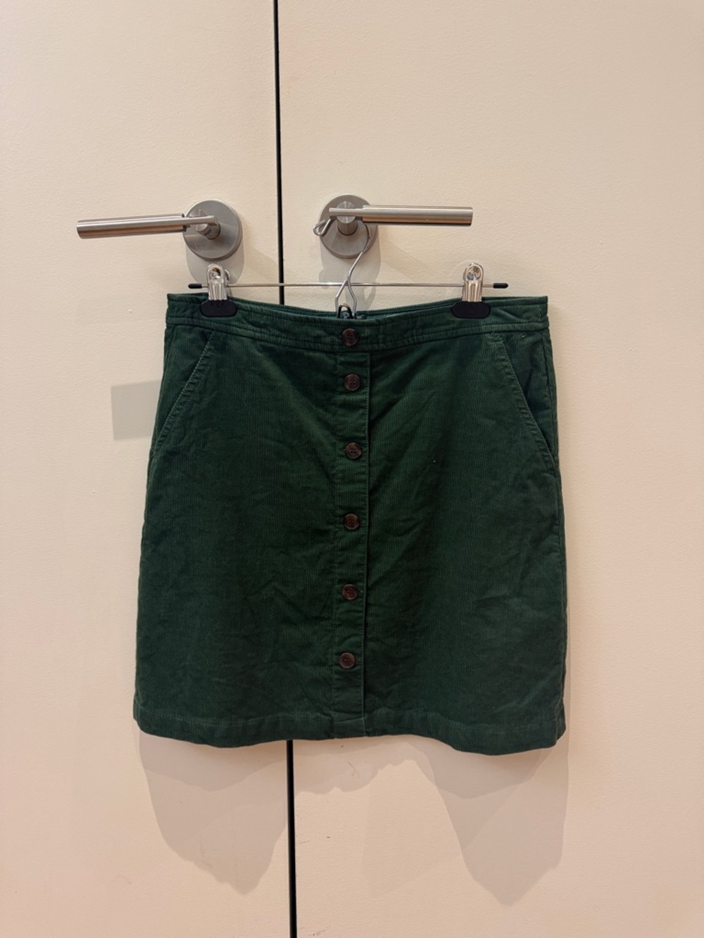 Dark Green Corduroy Button-Front Skirt
